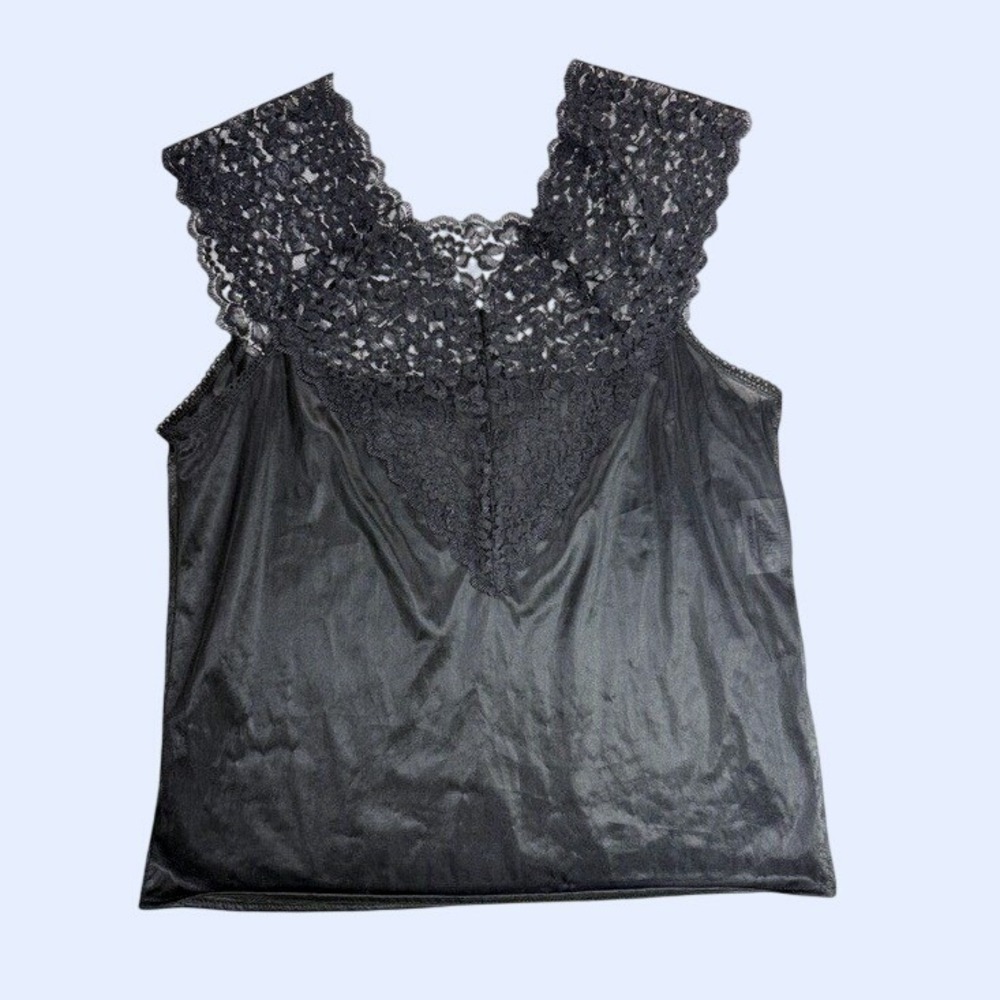 Metropolitan Vintage Lace Camisole Women Black Sleeveless V-Neck Slip Top Medium